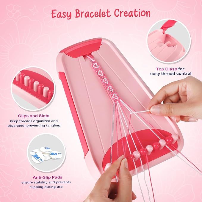 bracelet making kit for girls - friendship bracelet kit - christmas gifts for ages 6 7 8 9 10 11 12 year old girl birthday gifts, arts and crafts for kids ages 8-12 teen bracelets diy maker pink coral