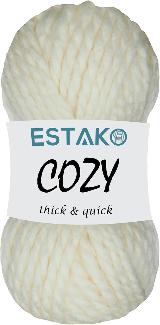 Estako Cozy Thick & Quick Yarn 20% Wool 80% Acrylic Soft Super Bulky Weight #6 Knitting and Crocheting Yarn 3.52 oz (100gr) 65 yds (60 m) (50299-Cream)