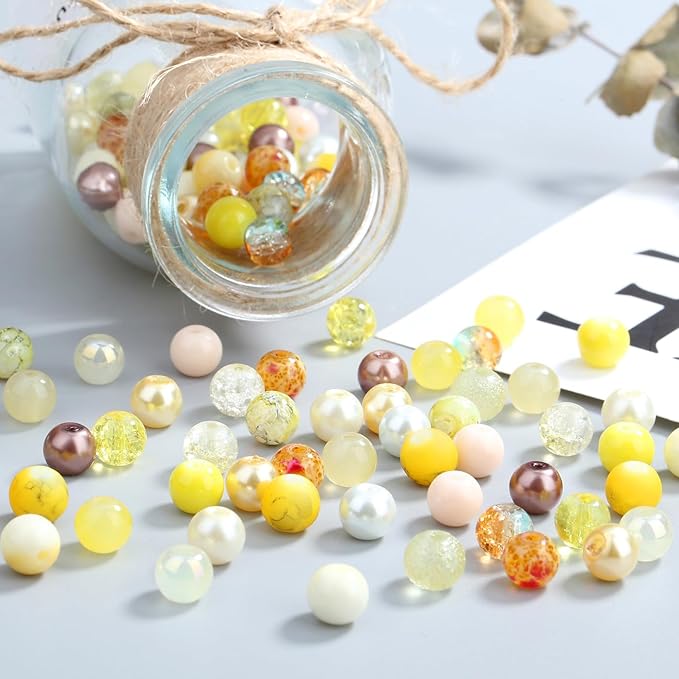 DUQGUHO 8mm Yellow Beads for Jewelry Making Yellow Glass Beads for Crafts Bracelets, Necklaces & DIY Crafts Glass Round Bead 360PCS