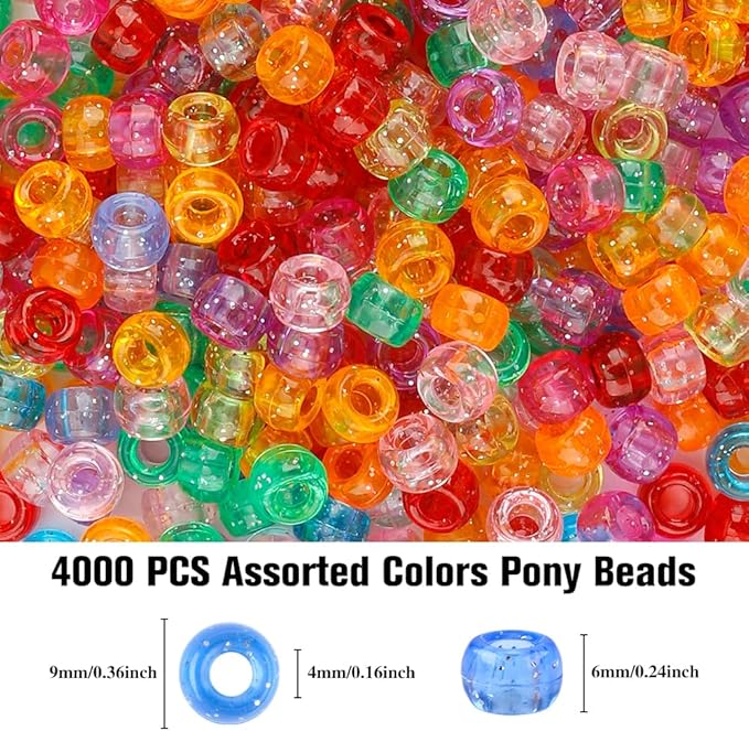 pony beads bulk 4000 pcs,beads for bracelets,hair beads,beads for jewelry making,bracelet beads,plastic beads,craft beads,beads for kids,hair beads for braids for girls(fine sparkle color)