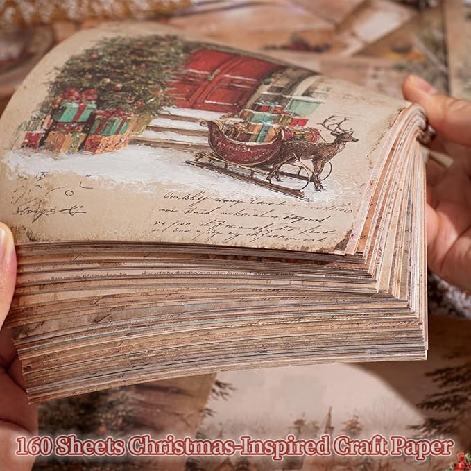 160 sheets of Christmas scrapbook paper, Christmas theme journaling scrapbook supplies craft collage paper set, junk journal bullet journal poster room decor for card making decorative gifts