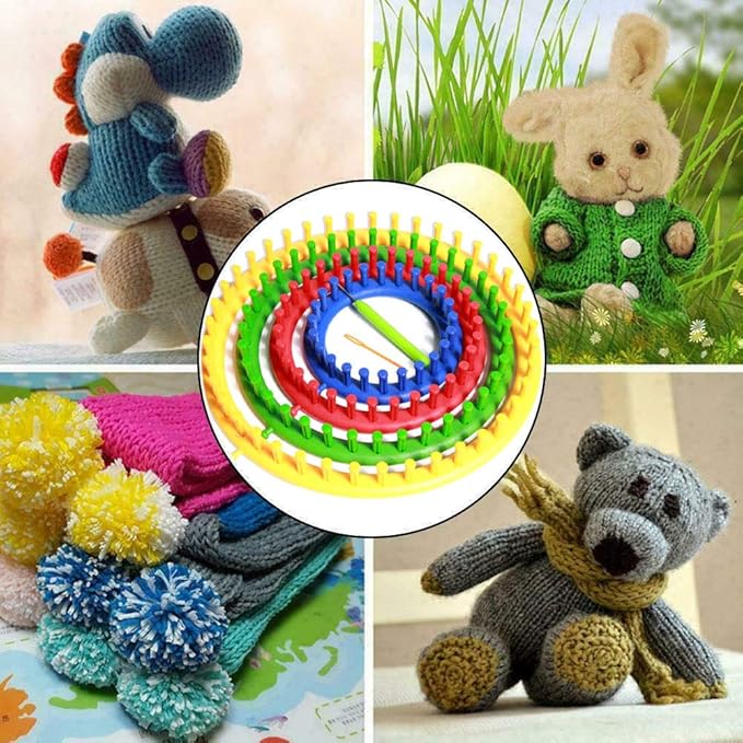 XuYelora Round Plastic Knit Quick Knitting Loom Set, DIY Home Round Manual Craft Tool with Crochet Hook Needle Kit for Loom Knitting Hats, Scarves Shawl Sock Blankets & More(Blue,Size:14cm)