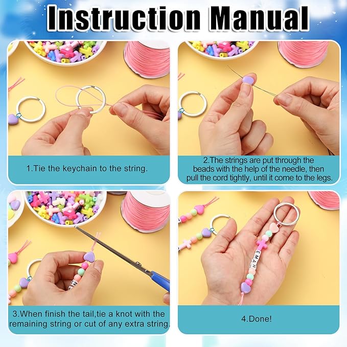 Landical 564 Pcs DIY Bead Keychain Kit Key Chain Making Craft Adjustable Letter Beads String Mama Gift Alphabet Bead Jewelry Key Ring Backpack Accessories for Party Favor(Cross,Cream Color)