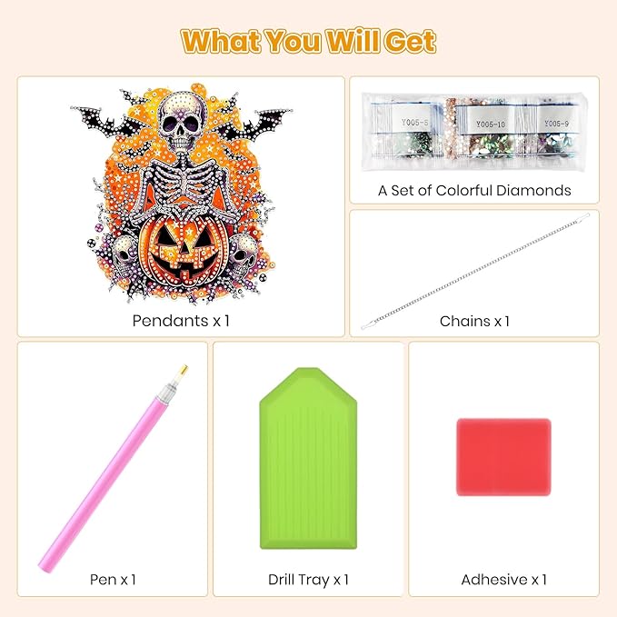 MOGTAA Halloween Skull Diamond Art Hanging Pendant Kits, Fall Pumpkin Diamond Art Suncatchers for Adults, 5D Special Shape Diamond Painting Skeleton Gem Art for Home Garden Wall Decor