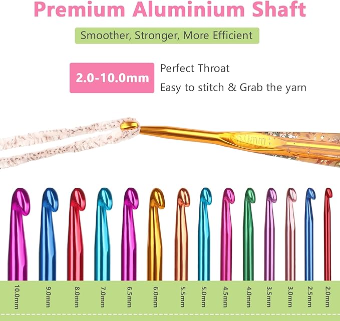 Katech 3mm Crochet Hooks with Floral Pattern-Elegant &Unique Crochet Needles-Longer Smooth Glide Crocheting Hook for Arthritic Hands, Beginners & Professional Ideal Crochet Gift(D)