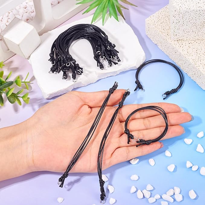 KISSITTY 20pcs Adjustable Bracelet Cords for Connector Charms Waxed Polyester Thread Cord Black Color Half Finished Bracelet for Friendship Bracelets Jewelry Making