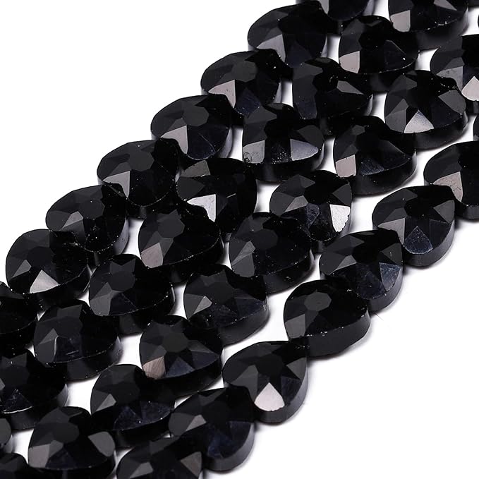 70pcs 8mm Black Faceted Heart Beads for Jewelry Making Crystal Glass Beads for Bracelets Necklace Crafts, Friendship Bracelet Kit, Love Gifts
