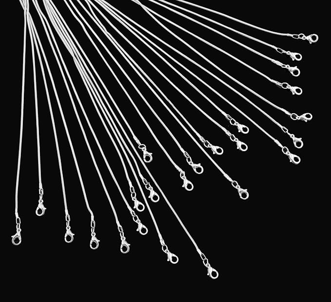 24pcs 18 Inch 925 Silver Plated 1.2mm DIY Snake Chain Charms Link Necklace With Lobster Clasps for Jewelry Making
