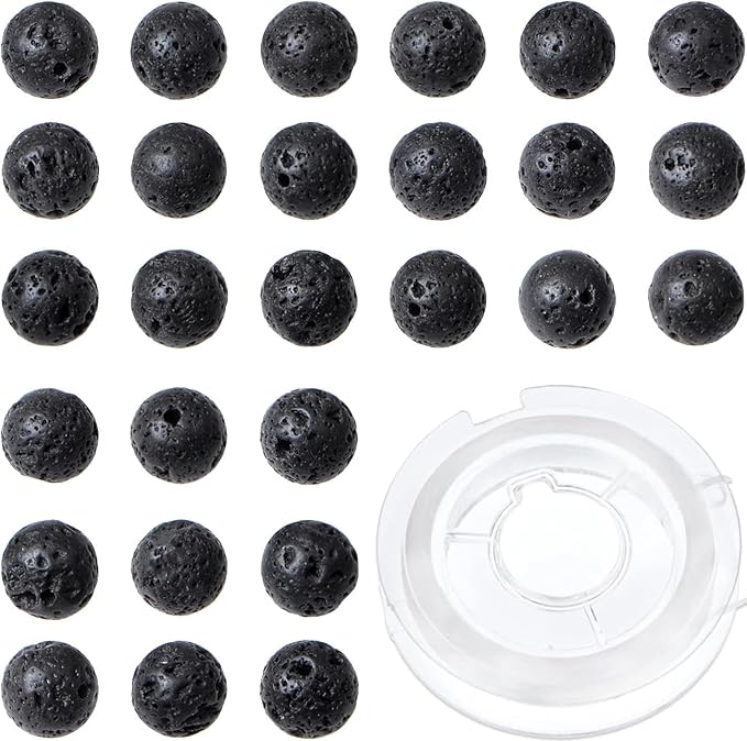 bymitel 8mm natural lava round beads gemstones genuine with 140pcs diy jewelry making unisex (8mm 140pcs, black lava)