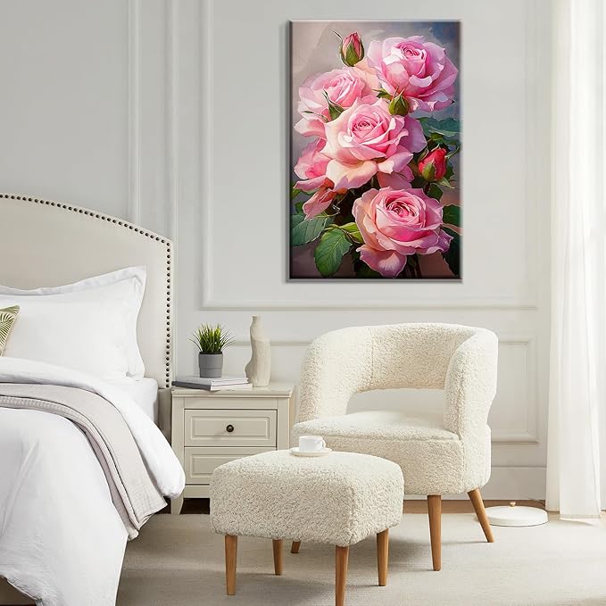 ATDMS Paint by Numbers Kit for Adults with Frame Flowers Paint by Numbers Kit with Easel DIY Adult Paint by Number Kits on Canvas Framed Floral Oil Painting Kits for Home Wall Decor 8x12 Inch