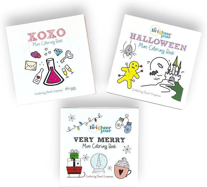 A Brighter Year The Original Adult Mini Coloring Book - Holiday 3-Pack - 3” x 3” Pocket Size, 50 Pages, Lay Flat Binding, Thick Paper, No Bleeding - Stress/Anxiety Relief - Relaxation, Gift, Travel