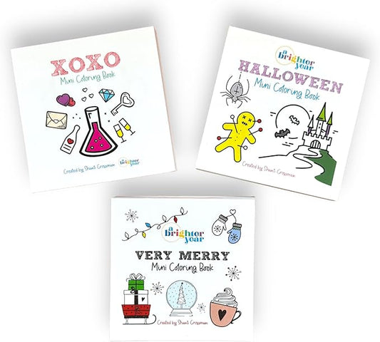 A Brighter Year The Original Adult Mini Coloring Book - Holiday 3-Pack - 3” x 3” Pocket Size, 50 Pages, Lay Flat Binding, Thick Paper, No Bleeding - Stress/Anxiety Relief - Relaxation, Gift, Travel