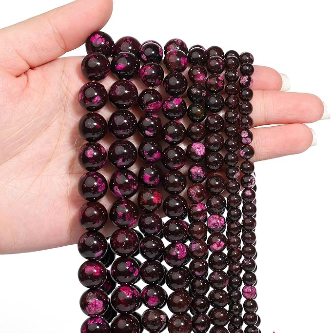 Stone Beads, 60pcs Magenta Tiger‘s Eye, 6mm Round Loose Beads for Jewelry Making, Bracelets, with Bag, String & Card