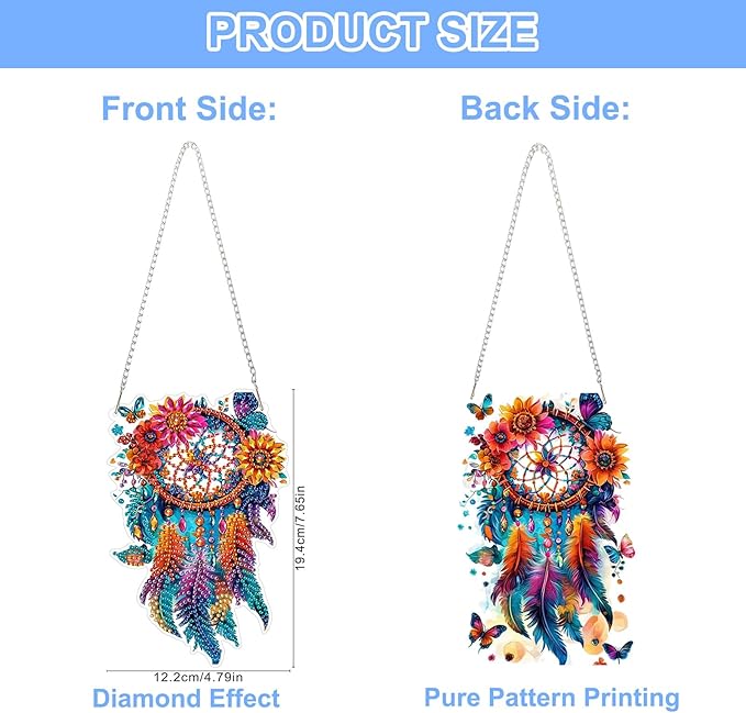 QENSPE Dreamcatcher Diamond Art Hanging Kits for Adults, 5D Special Shape Diamond Paingting Ornaments Kits with Chain, DIY Crystal Window Pendants for Home Garden Wall Decor Double Sided 8X8 inch