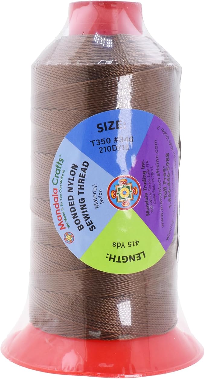 Mandala Crafts Size 346 210D T350 Bonded Nylon Thread - Russet Brown 415 YDs Tex 350 Heavy Duty Sewing Threads for Leather, Jeans, Weaving, Outdoor Marine Upholstery