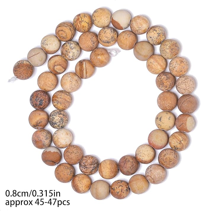 Stone Beads, 45pcs Matte Picture Jasper, 8mm Round Loose Beads for Jewelry Making, Bracelets, with Bag, String & Card