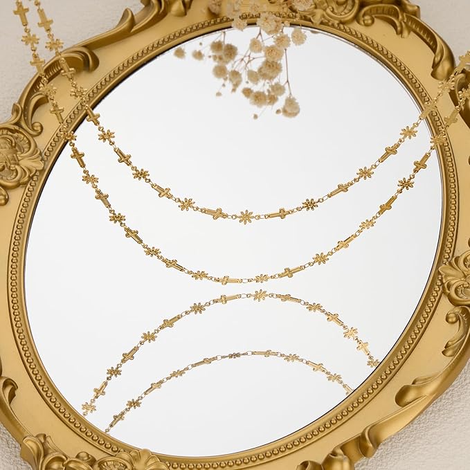 GTVOODX 18k Gold PVD Bulk Chains for Jewelry Making 13 Feet Stainless Steel Cross Flower Link Chain Waterproof Hypoallergenic DIY Permanent Jewelry Making Supplies