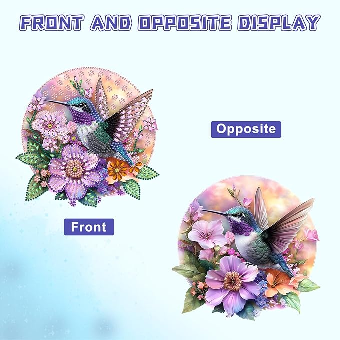 KEYIFA Hummingbird Diamond Painting Kit, DIY Flower Diamond Art for Adults, Diamonds Pendant Special Shaped Rhinestone Window Hanging Ornaments Home Garden Wall Door Decoration, 20cm Width