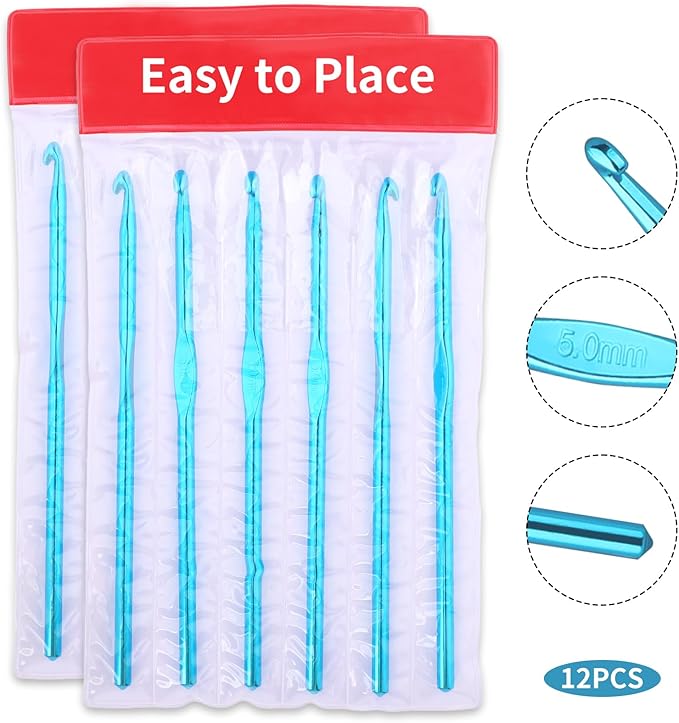 Abeillo 12PCS 5mm Crochet Hooks US Size H/8 Small Crochet Hook Set, Aluminum Crochet Needles for DIY Yarn Craft, Knitting Needles for Beginners Women Adults