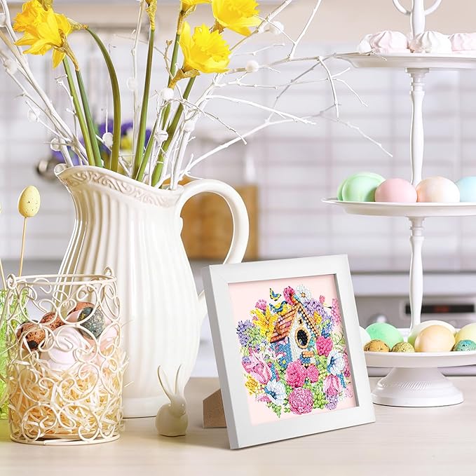 Geyoga 4 Pcs Spring Diamond Painting Kits with Frame Spring Tulip Flower Gnome Diamond Art Kits for Adults Beginner Kids DIY Arts and Crafts Crystal Rhinestone Gem Art Table Decor Gift 7 x 7 Inch