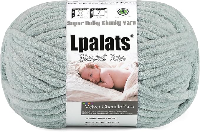 Baby Blanket Yarn for Crocheting - 1 Pack of 300g/10.6oz Super Fluffy Chunky Chenille Yarn for Hand Knitting, 115 yds Super Bulky Plush Yarn for Cozy Blankets and Amigurumi (1, Light Grey)