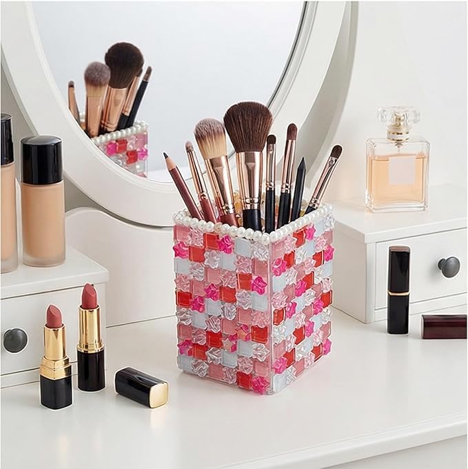 shuielai Mosaic Pen Holder Kit, Acrylic Tile Craft Set Creates Desk Organizer, Crystal DIY for Adults Beginners Home Decor (Pink)