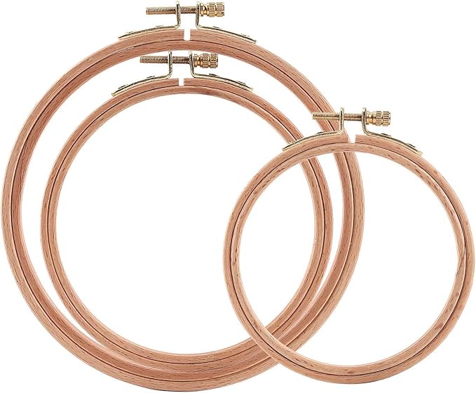 Sherbo 3 Pieces Beech Wood Embroidery Hoops Set By 4 Inch to 6 Inch Circle Hoop Ring Cross Stitch Cotton for DIY Embroidery Floss Starter of Sewing Art Kits Crafts