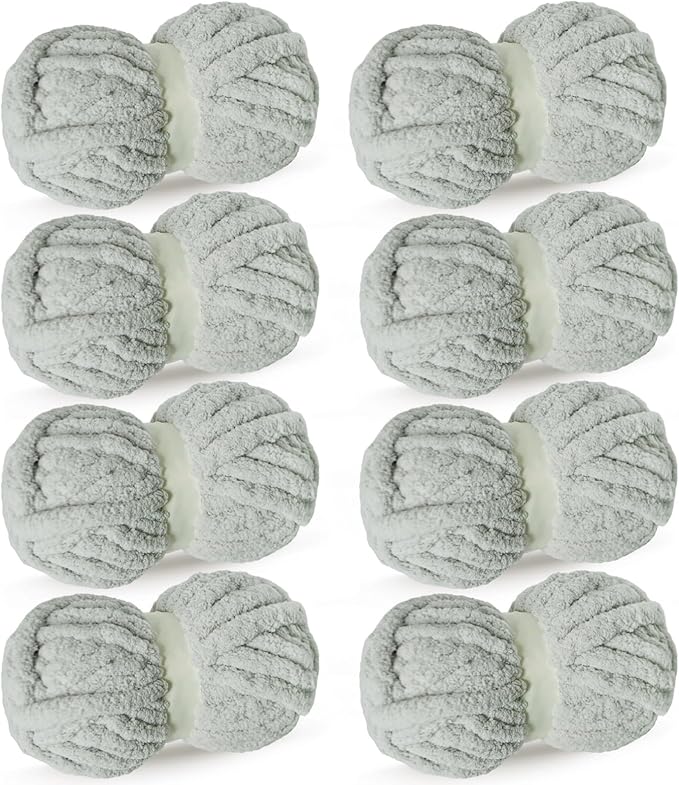 Light Gray Chunky Chenille Yarn for Crocheting Bulky Thick Fluffy Yarn for Knitting,Super Bulky Hand Blanket, Soft Plush Yarn Crochet Carpet/Scarf/Cushion/ 8 Jumbo Pack(63.76oz/197.68yd