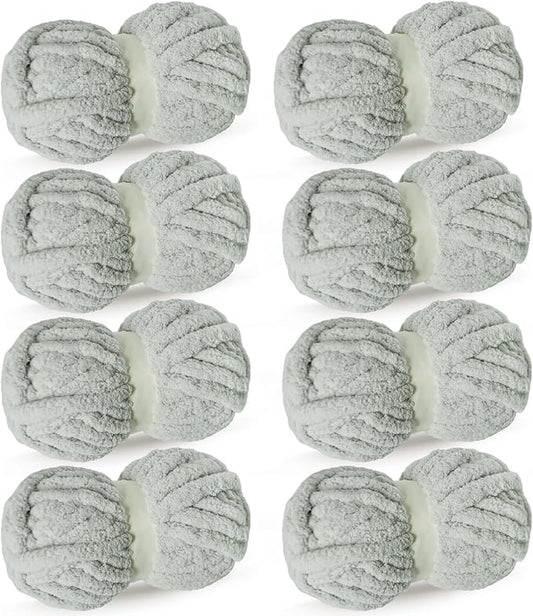 Light Gray Chunky Chenille Yarn for Crocheting Bulky Thick Fluffy Yarn for Knitting,Super Bulky Hand Blanket, Soft Plush Yarn Crochet Carpet/Scarf/Cushion/ 8 Jumbo Pack(63.76oz/197.68yd