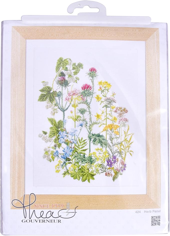 Thea Gouverneur - Counted Cross Stitch Kit - Herbs - Aida - 18 Count - Embroidery Kits for Adults - Crafts - DMC Embroidery Threads and Other Cross Stitch Supplies Included - 424A