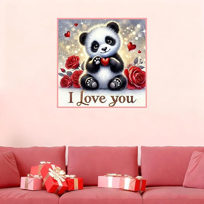 Axquilon Valentine Diamond Art Kits for Adults - Panda Diamond Painting Kits for Adults Beginner, DIY 5D Full Drill Gem Art for Home Wall Decor 12x12 inch