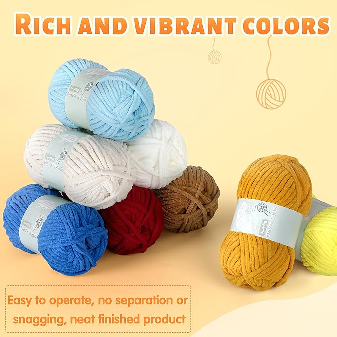 Chunky Chenille Yarn Velvet Soft Super Bulky Size 6 for Crocheting Knitting, Baby Blanket Yarn, 100g 71 Yds per Skein, Easy to Use for Scarves, Amigurumi, Crafts (4, Pure White)