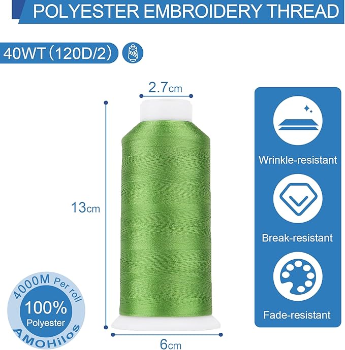 High Tenacity Polyester Embroidery Machine Thread 40WT(120D/2) 4000M Per Spool for Commercial and Domestic Embroidery Machine (Lime Green-1848)