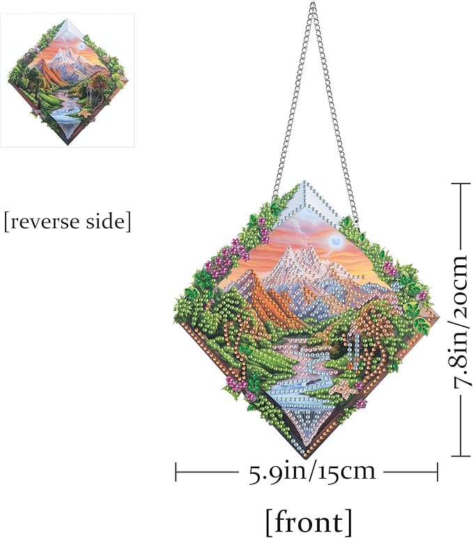 Pavemlo Hanging Diamond Art Kits for Adults Landscape – 8x8 Inch Double-Sided Acrylic Board DIY Crystal Diamond Suncatcher Pendant, Sparkling Home Wall or Window Decoration Handmade Gift