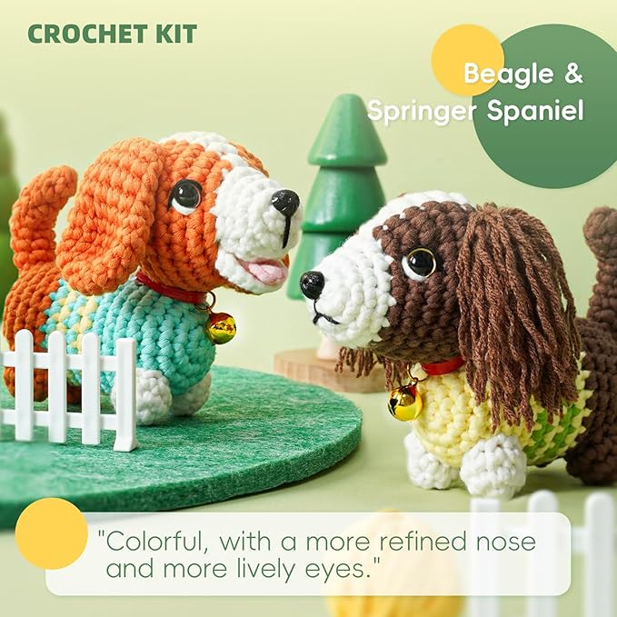 LUDOTEK Crochet Kit for Beginners, Crochet Animal Kits,Crocheting Kit for Starters with Step-by-Step Video Tutorials, Beginner Crochet Kits for Adults(2 Pack Dog)