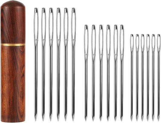 18pcs Large Eye Sewing Needles, Stainless Steel Sharp Tapestry Needles Hand Knitting Needles Embroidery Hand Needles with Wooden Needle Case for Crochet Projects (3 Sizes)