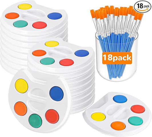 mini watercolor paint set for kids.18 pack watercolor paint kids,5 color water color set with paint brush and palette tray.diy for art party favors, prizes,birthday.