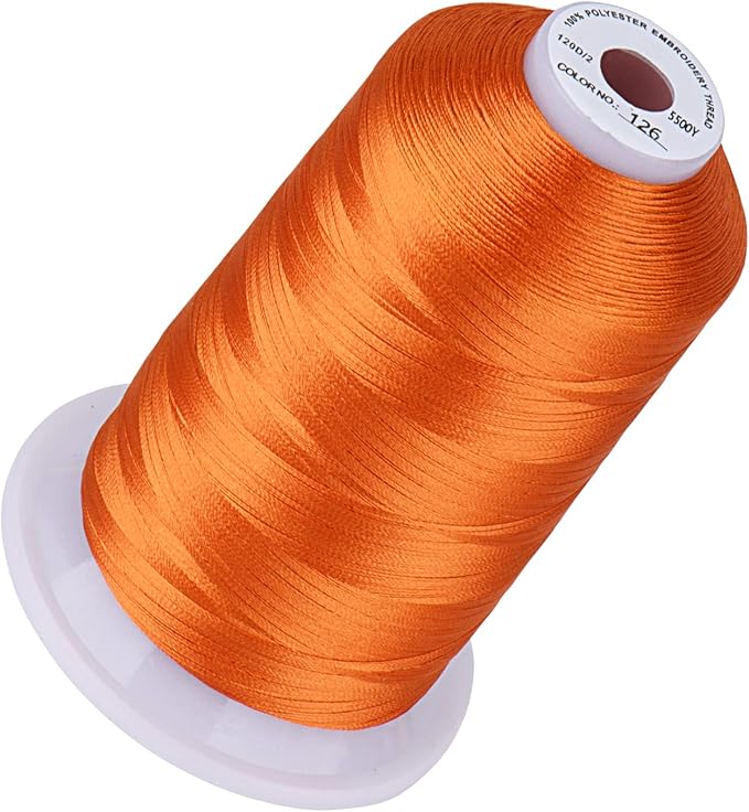Simthread 5500Yds Embroidery Thread, 5000M High-Yardage 40WT 100% Polyester Thread – 170+ Vivid Colors, High-Speed Rated – Compatible with Brother, Singer, Janome & More - Pumpkin 126
