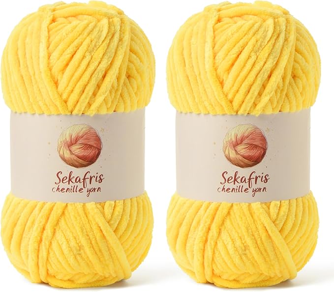 2 Pack Chunky Chenille Yarn for Crocheting, Baby Yarn for Crocheting Soft Blanket, 174.9 yds /7 oz Crochet Yarn, Bulky 5 Amigurumi Yarns, Fluffy Velvet Yarns for Knitting Crafts (2 Light Yellow)