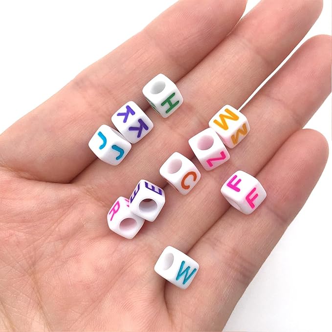 Alphabet Beads A-Z 1000Pcs Letter Beads, Acrylic 6x6mm Round Letter Beads Kits,Black Digit and Colorful Smile Bead for Bracelets Necklaces DIY Jewelry Making (Colorful Square)