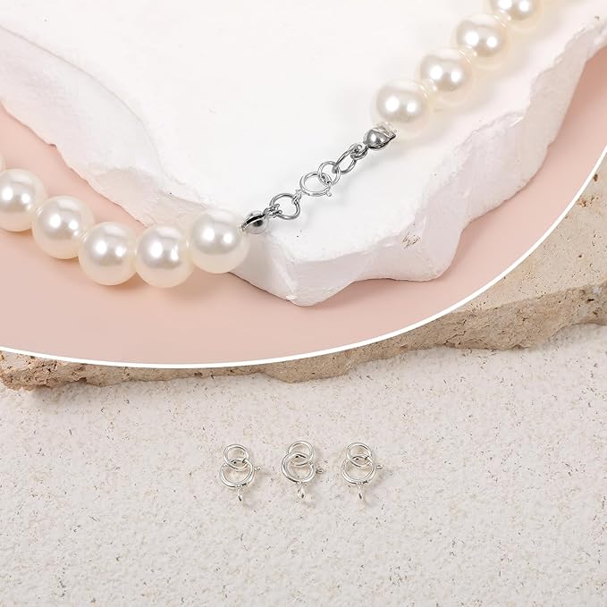 7 Sets 925 Sterling Silver Necklace Clasps and Closures 5mm Spring Ring Clasp Jewelry Clasps with Closed Jump Rings 4mm for Bracelet Necklace Extender Connectors for Jewelry Making Repair
