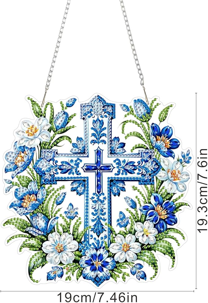 AIBOERL Diamond Art Hanging Kit for Adult,Special Shaped Rhinestone,Double Sided 5D DIY Acrylic Diamond Art Painting Window Pendants Home Garden Wall Hanging Kits Hanging Ornament (Cross)