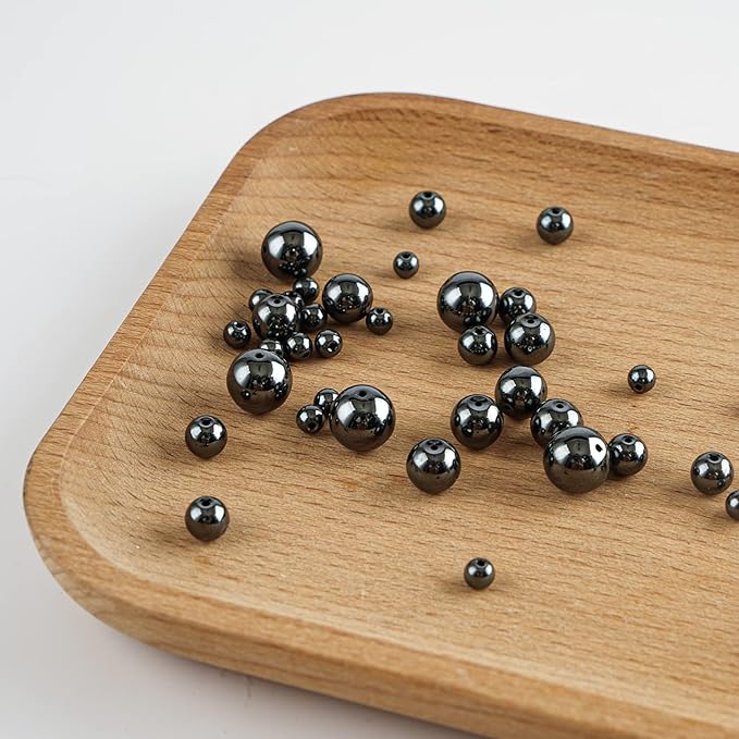 6mm Natural Hematite Round Bead - 60PCS Bulk Gemstone Beads for Jewelry Making, DIY Bracelets, Necklaces - Includes Crystal Stretch Cord - Stone Beads for Crafting Gifts