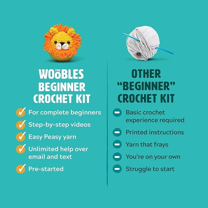 The Woobles Hello Kitty Crochet Kit - Beginners Wooble Crochet Animal Kit Crafts with Easy Peasy Yarn as seen on Shark Tank - with Step-by-Step Video Tutorials (Pompompurin)