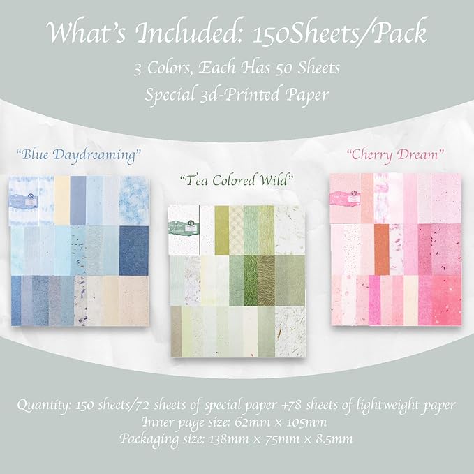 SIBLYMONA 150PCS Scrapbook Paper Kit, 2.4x4.1 Inch Junk Journal Supplies with Pattern Paper, Premium Ephemera & Craft Materials for Scrapbooking (Green, 5.4*3in)
