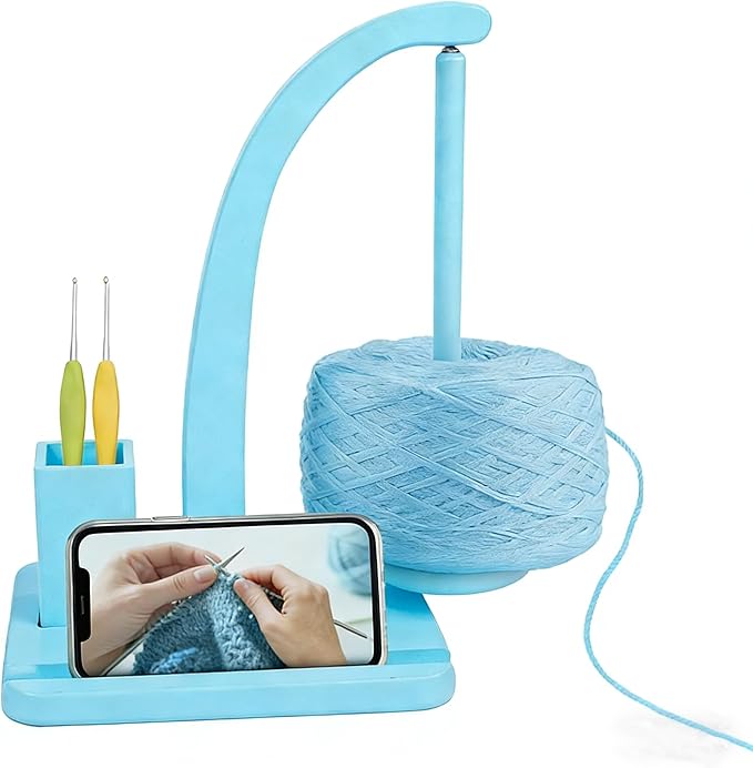 Wooden Yarn Holder for Crocheting and Knitting, Upgraded Blue Magnetic Rotating Yarn Spinner Crochet Accessories Birthday Gifts for Knitting Lovers Women Mom Wife Grandma Mother