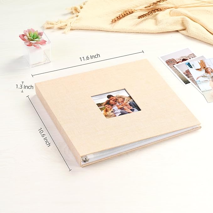Mublalbum 10x10 Inch DIY Scrapbook Photo Album with 20 Plastic Sleeves 40 Pages Linen Cover 3 Ring Folder Binder for Wedding Baby Family and DIY Projects (Beige)