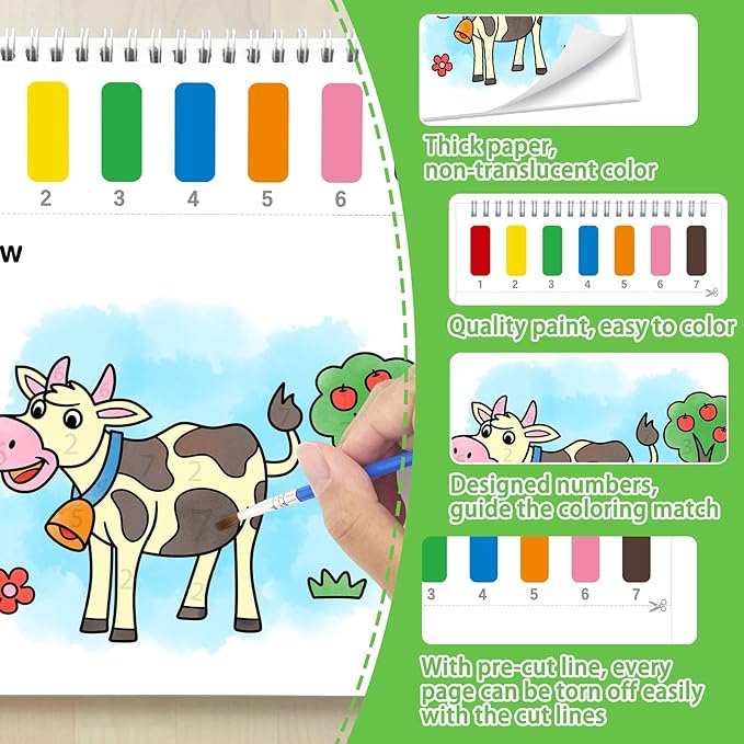 SOCOLER Paint with Water Coloring Books for Toddlers,Farm Theme Mess Free Watercolor Painting Papers for Kids Water Color Paint Kit Art Craft Birthday Gift for Ages 1-3, 4-8