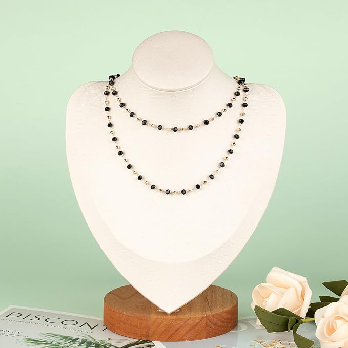KYUNHOO 16.4 Feet Black Beaded Chain for Jewelry Making Gold Plated Brass Rosary Chain on Spool with Lobster Claps and Jump Rings for Women Necklace Bracelet Craft DIY