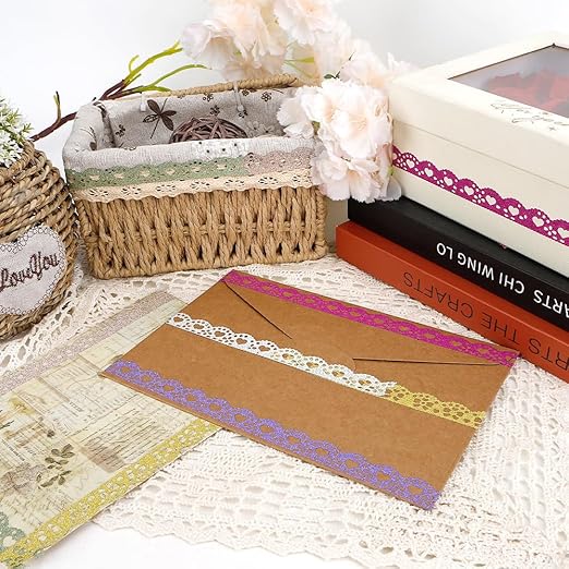 Washi Tape Set 6 Rolls Lace Washi Tape Self-Adhesive Lace Pattern Tape Cute Scrapbook Paper Tape Decorative Tape for Scrapbook Journal DIY Craft Scrapbooking Journal Supplies Gift Wrapping